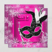 Invitation Hot rose noir flake de neige douce 16 Masquerade P (Devant / Derrière)