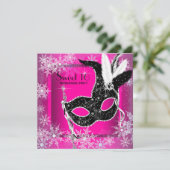 Invitation Hot rose noir flake de neige douce 16 Masquerade P (Debout devant)