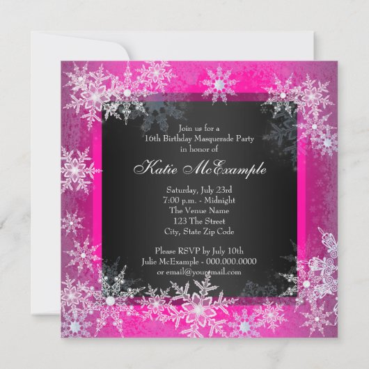 Invitation Hot rose noir flake de neige douce 16 Masquerade P (Dos)