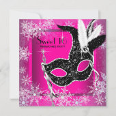 Invitation Hot rose noir flake de neige douce 16 Masquerade P (Devant)