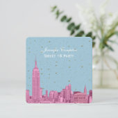 Invitation Hot rose NYC Skyline Etch bleu étoile SQ Sweet 16 (Debout devant)