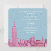 Invitation Hot rose NYC Skyline Etch bleu étoile SQ Sweet 16 (Dos)