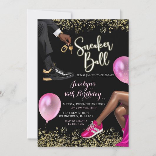 Invitation Hot rose or Basket Ball Sweet 16e anniversaire (Devant)