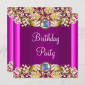 Invitation Hot rose or violet fête d'anniversaire (Devant / Derrière)