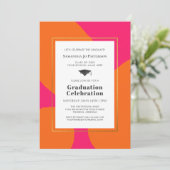 Invitation Hot rose orange tendance fête de graduation (Debout devant)