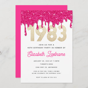 Invitation Hot rose Parties scintillant Drip 40th Birthday In