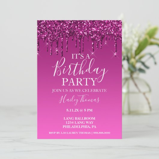 Invitation - Hot rose Parties scintillant Drithday (Debout devant)