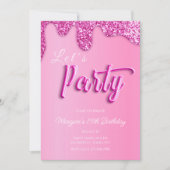 Invitation Hot rose Parties scintillant Fille fête d'annivers (Devant)