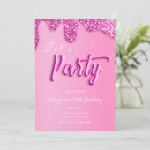 Invitation Hot rose Parties scintillant Fille fête d'annivers (Debout devant)