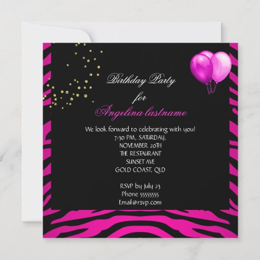 Invitation Hot rose Parties scintillant rouge à lèvres Zebra (Dos)