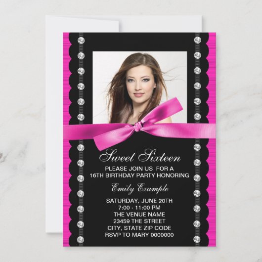 Invitation Hot rose Photo Sweet 16 Anniversaire fête (Devant)