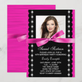 Invitation Hot rose Photo Sweet 16 Anniversaire fête (Devant / Derrière)