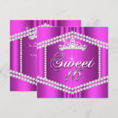 Invitation Hot rose Princess Sweet 16 Partie Diamond Trim (Devant / Derrière)