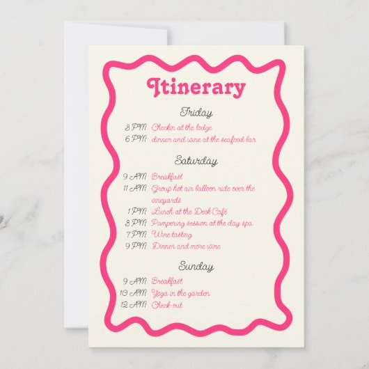 Invitation Hot rose rétro Wave Bachelorette Week-end Itinérai (Dos)