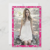 Invitation Hot rose & Silver Floral Photo SURPRISE Sweet 16 (Dos)