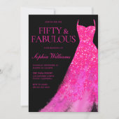 Invitation Hot Rose Sparkle Gown & Black 50th Birthday Party (Devant)