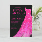 Invitation Hot Rose Sparkle Gown & Black 50th Birthday Party (Debout devant)