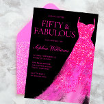 Invitation Hot Rose Sparkle Gown & Black 50th Birthday Party<br><div class="desc">Hot Pink Sparkle Gown & Black 50th Birthday Party Cinquante et fabuleuse Invitation Variations à l'invitation et articles correspondants dans notre magasin</div>