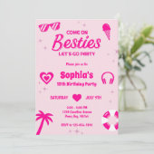 Invitation Hot rose Summer Girl fête d'anniversaire (Debout devant)