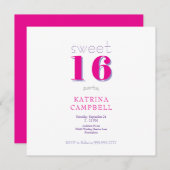 Invitation Hot rose Sweet 16 Carré fête d'anniversaire (Devant / Derrière)
