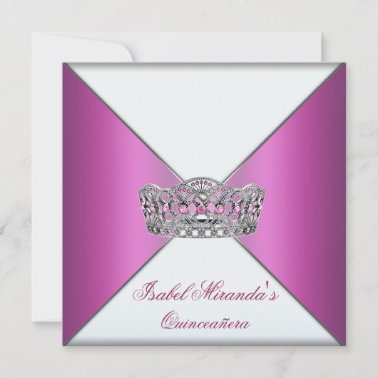 Invitation Hot rose Tiara Quinceanera 15ème parti (Devant)