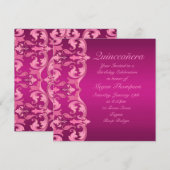 Invitation Hot rose tourbillon Damask Anniversaire Quinceañer (Devant / Derrière)