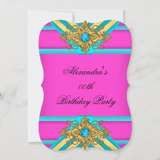 Invitation Hot rose Turquoise Anniversaire Joyau de fête Gold (Devant)