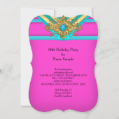 Invitation Hot rose Turquoise Anniversaire Joyau de fête Gold (Dos)