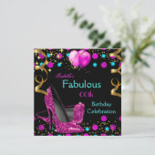 Invitation Hot rose Turquoise Bleu Haut talons Fabuleux Anniv (Debout devant)