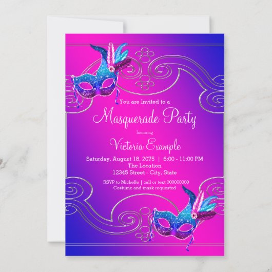 Invitation Hot rose violet mascarade (Dos)