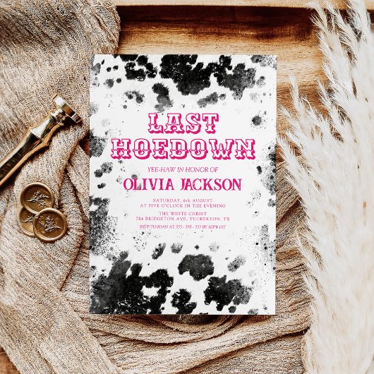 Invitation Hot Rose Western Chic Cow Imprimer Bachelorette