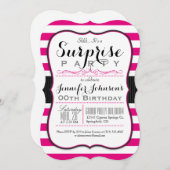Invitation Hot Rose & White Stripes Surprise (Devant / Derrière)