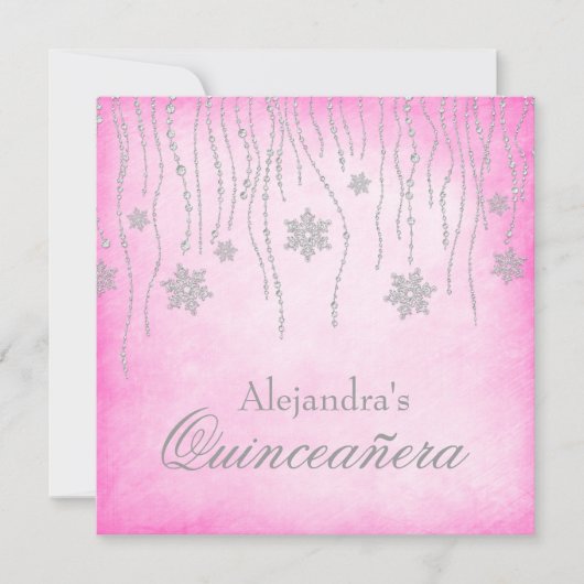 Invitation Hot Rose Winter Wonderflakes Quinceanera (Devant)