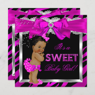Invitation Hot rose Zebra Baby shower Girl Africaine Américai