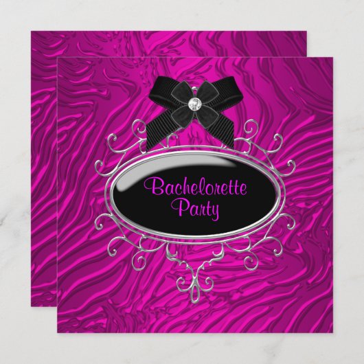 Invitation Hot rose Zebra Bachelorette (Devant / Derrière)