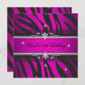 Invitation Hot rose Zebra Black Silver 30e fête d'anniversair (Devant / Derrière)