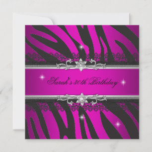 Invitation Hot rose Zebra Black Silver 30e fête d'anniversair