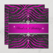 Invitation Hot rose Zebra Black Silver 30e fête d'anniversair (Devant / Derrière)