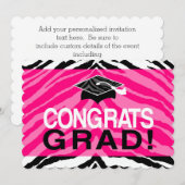 Invitation Hot rose Zebra Félicitations Fête de la Graduation (Devant / Derrière)