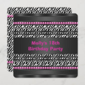 Invitation Hot rose Zebra fête d'anniversaire (Devant / Derrière)