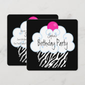 Invitation Hot rose Zebra Girls Cupcake fête d'anniversaire (Devant / Derrière)