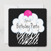 Invitation Hot rose Zebra Girls Cupcake fête d'anniversaire (Devant)