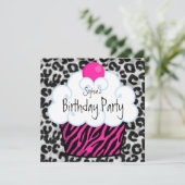 Invitation Hot rose Zebra Girls Cupcake fête d'anniversaire (Debout devant)