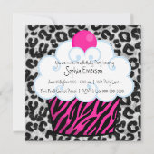 Invitation Hot rose Zebra Girls Cupcake fête d'anniversaire (Dos)