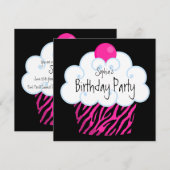 Invitation Hot rose Zebra Girls Cupcake fête d'anniversaire (Devant / Derrière)