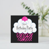 Invitation Hot rose Zebra Girls Cupcake fête d'anniversaire (Debout devant)