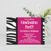 Invitation Hot rose Zebra Graduation Party (Debout devant)