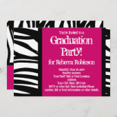 Invitation Hot rose Zebra Graduation Party (Devant / Derrière)