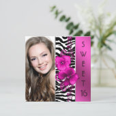 Invitation Hot rose Zebra Photo Sweet 16 fête d'anniversaire (Debout devant)