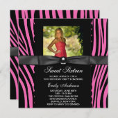 Invitation Hot rose Zebra Photo Sweet 16 Party (Devant / Derrière)